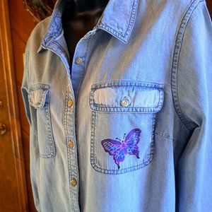L.L. Bean Hand Painted Women's Denim Shirt Size M